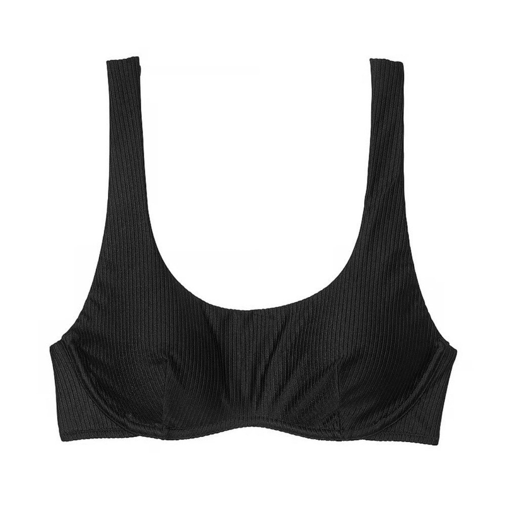 VS Pink The Wave Bikini Top Pure Black ribbed XL underwire supportive 38D